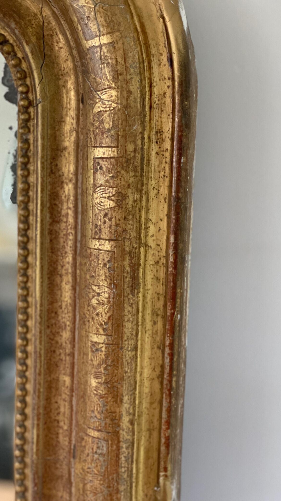 Old mirror louis Philippe gilded gold leaf pediment angels