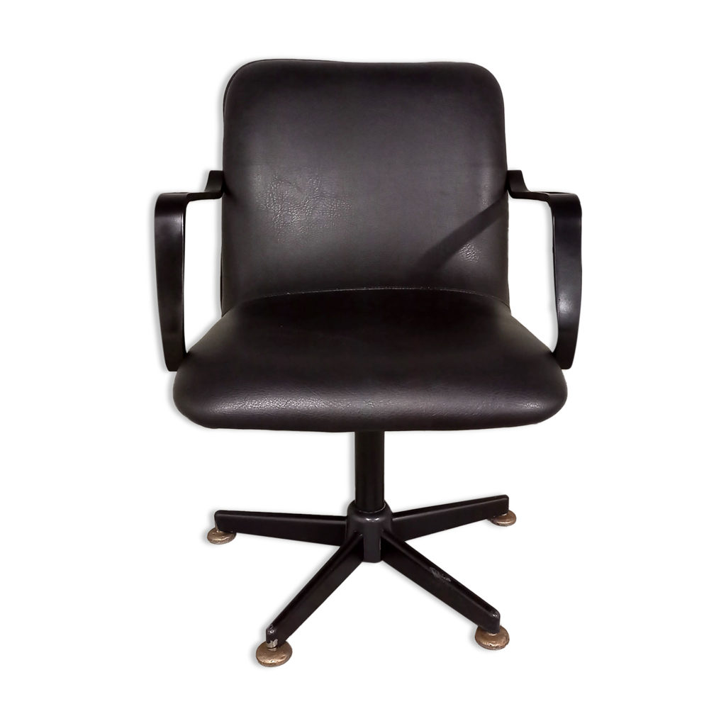 Vintage 70s swivel office chair in skai and black metal
