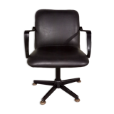 Vintage 70s swivel office chair in skai and black metal