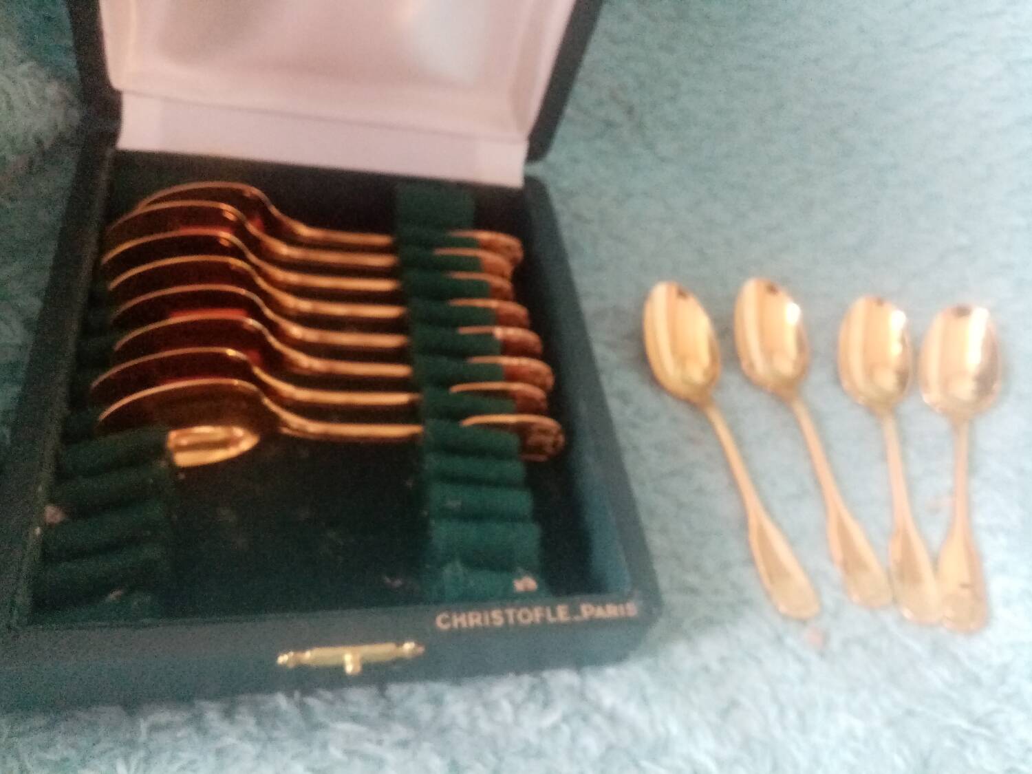 Box of 12 Christofle mocha spoons in gold-plated metal, Vendome model