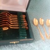 Box of 12 Christofle mocha spoons in gold-plated metal, Vendome model