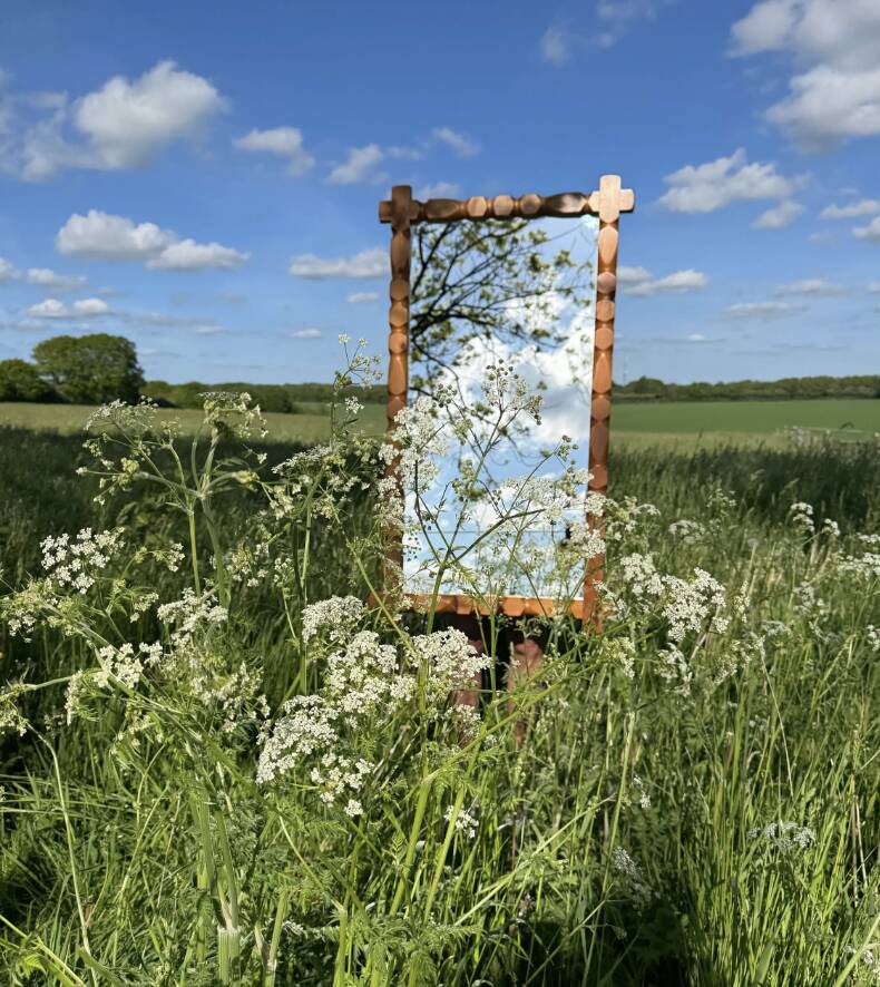 Mirror Glasmäster, Markaryd, Pine Wood Frame, swedish, 1970s, brutalist