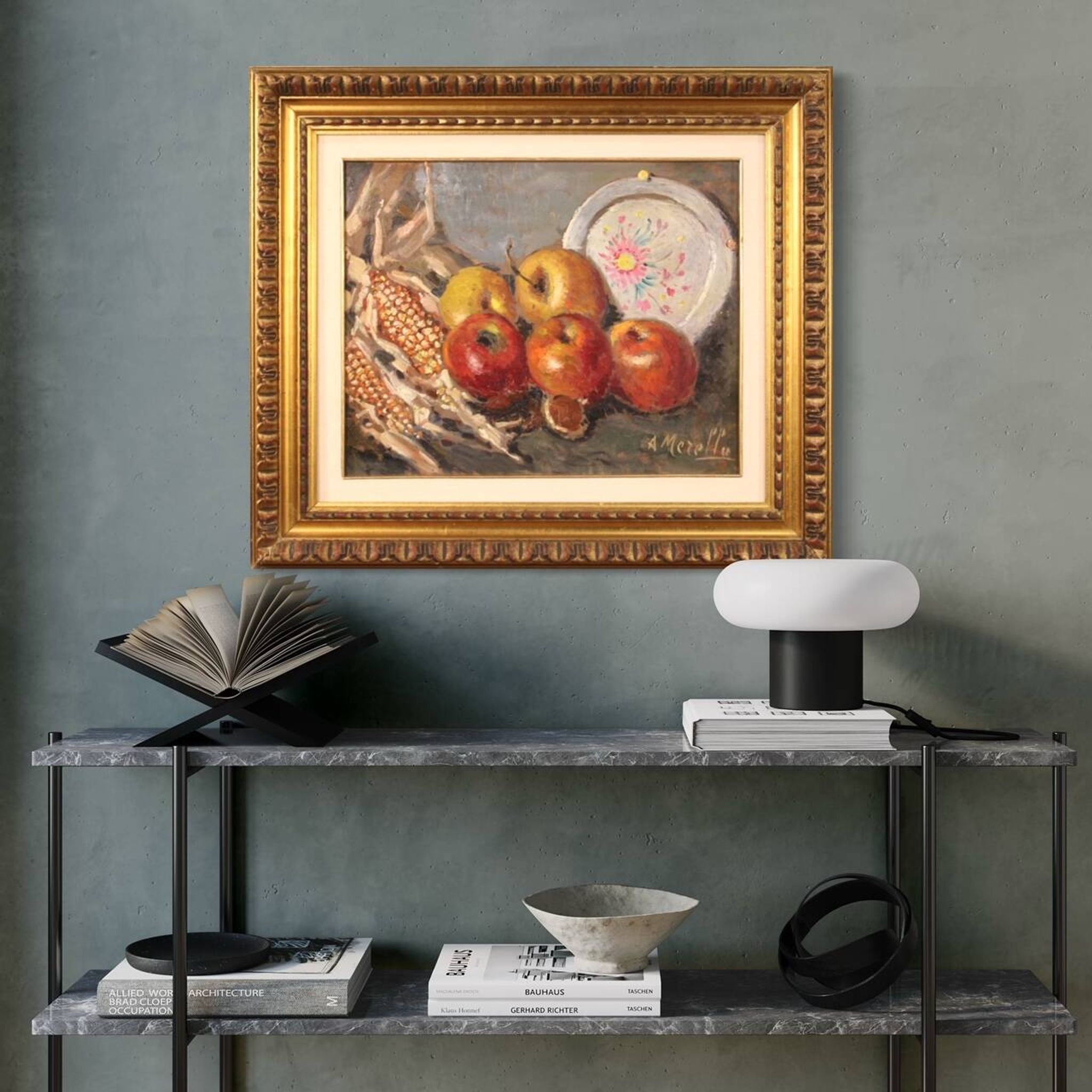 Tableau italien nature morte signé A. Merello du 20ème siècle
