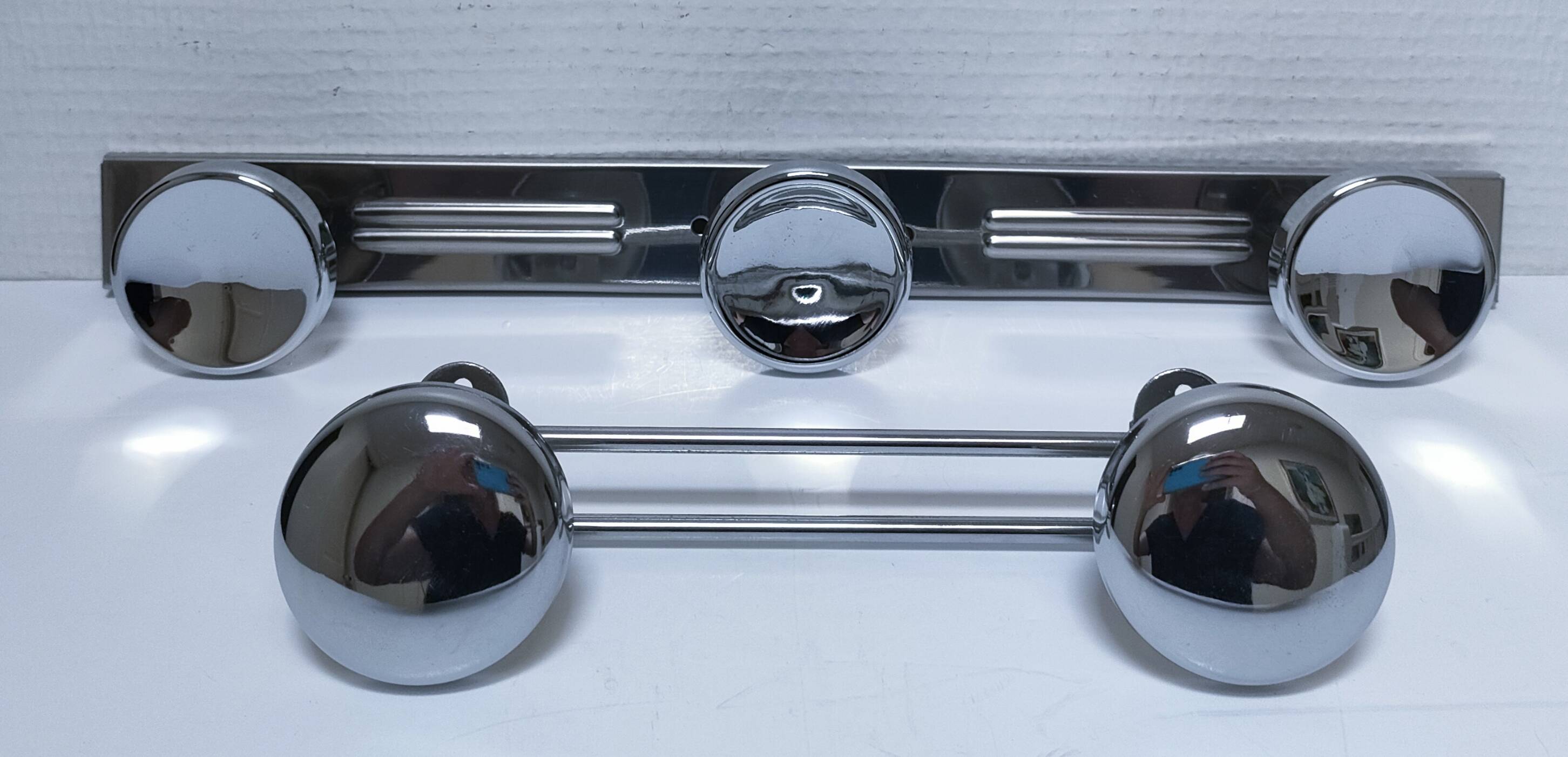 two vintage chrome metal coat hooks