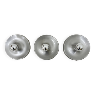 Set of 3 aluminium disc wall lamps sconce , 1970s