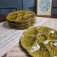 Set of 8 Gien oyster plates – Olive green