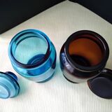2 moulded pressed glass jars 1970s