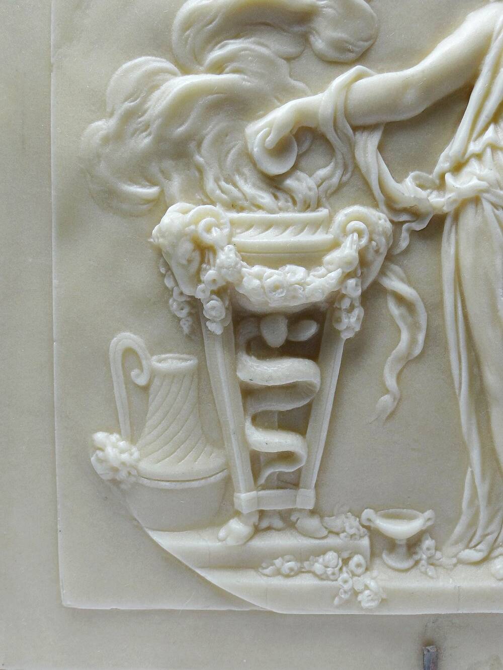 Small limestone bas-relief of petrifying fountains, antique scene, vintage