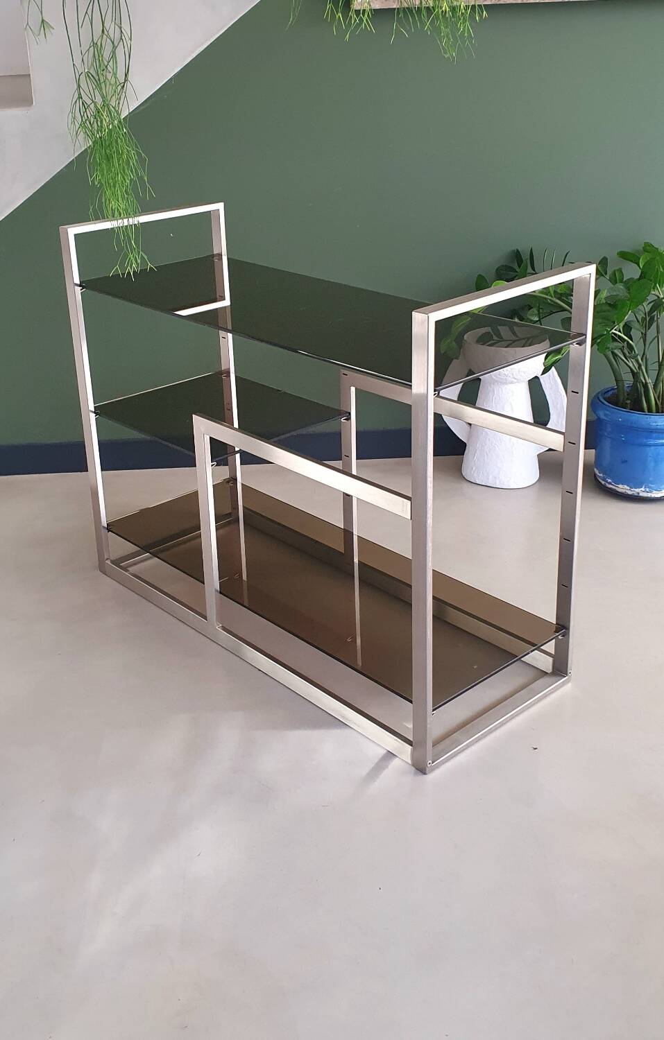 Metal and smoked glass console 1970