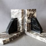 Set of 2 vintage Art Deco bookends in grey, black, and white marble