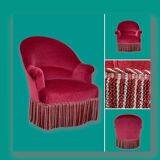 Old raspberry velvet toad armchair
