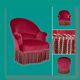 Old raspberry velvet toad armchair