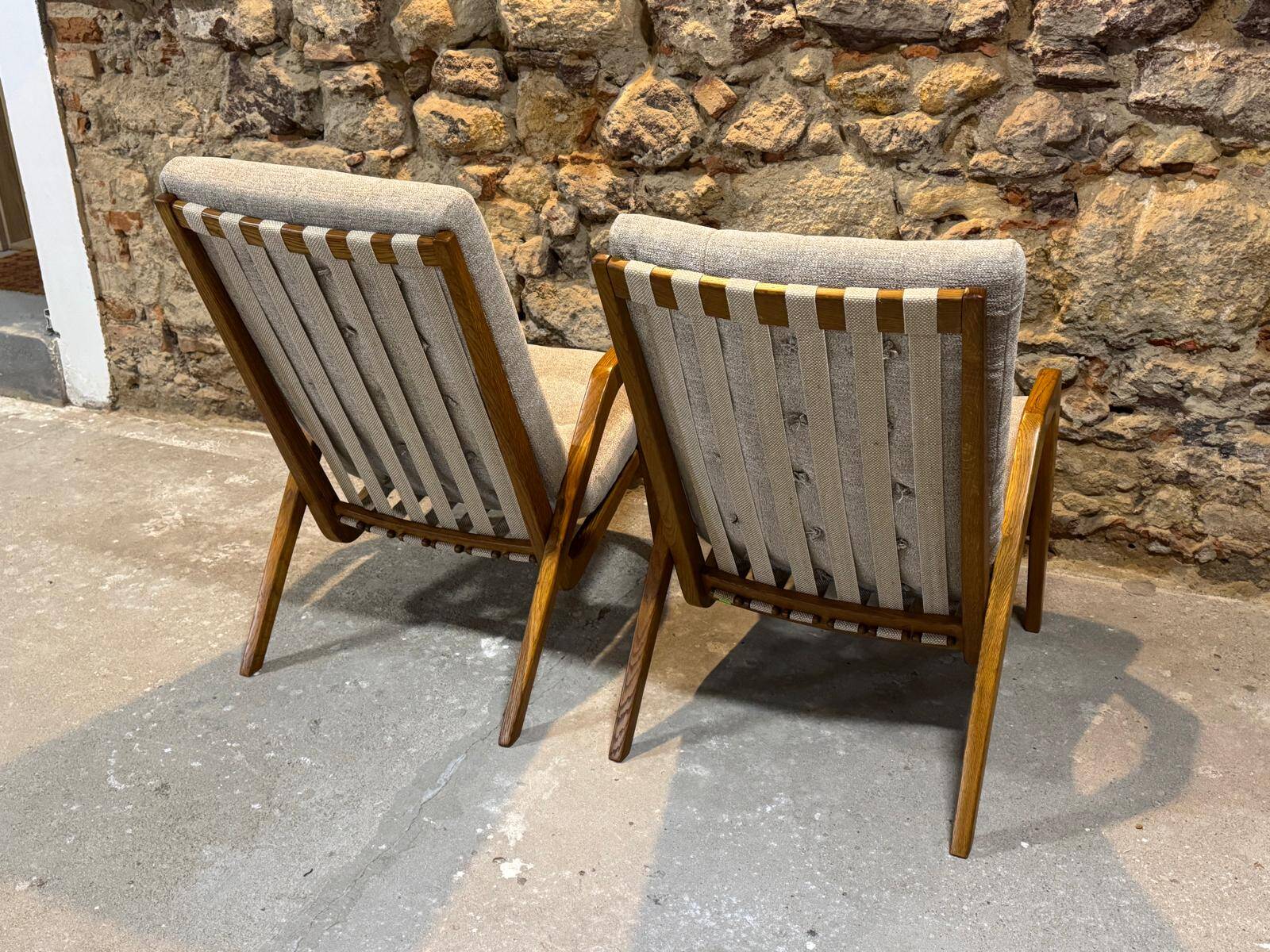 Paire de fauteuils par Jan Vaněk, années 1940, entièrement restaurés, Tchécoslovaquie