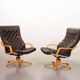 Noboru Nakamura Design Chocolate Brown Padded Leatherette Swivel Chairs 70s