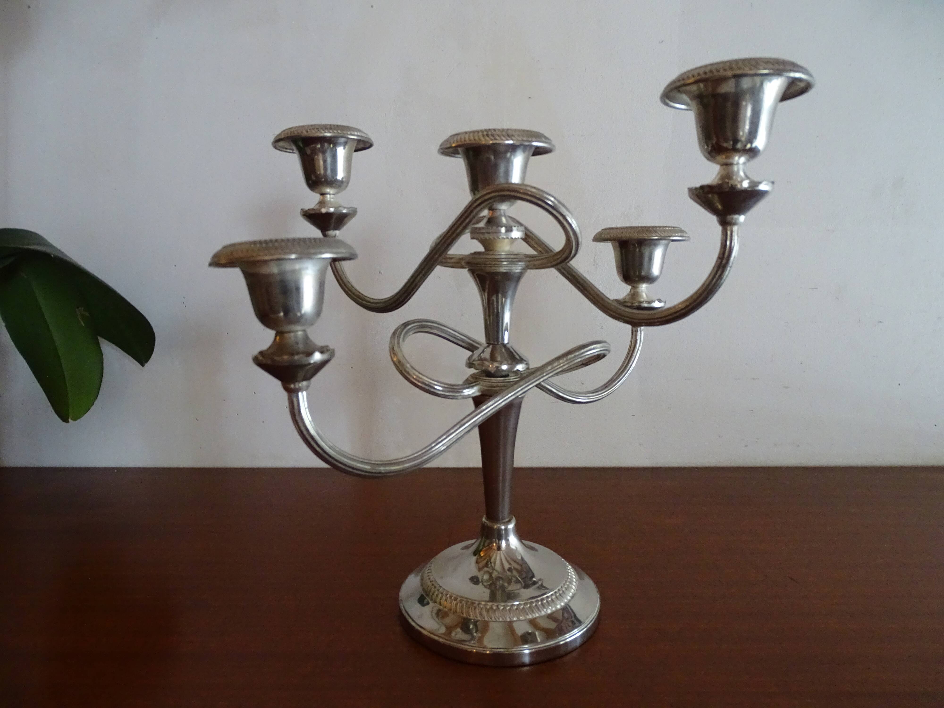 Chandelier 5 burners vintage silver metal