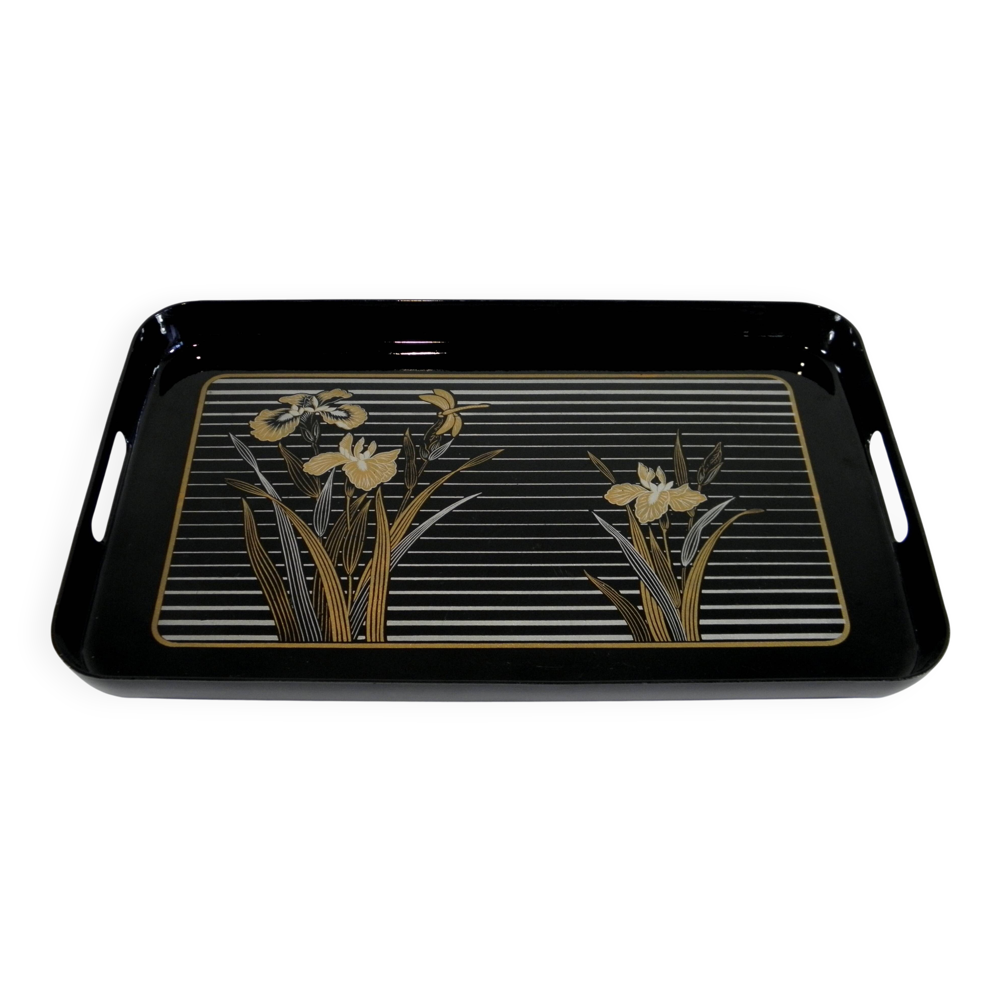 Lacquered plate "iris" 48 x 29 cm - japan 1970