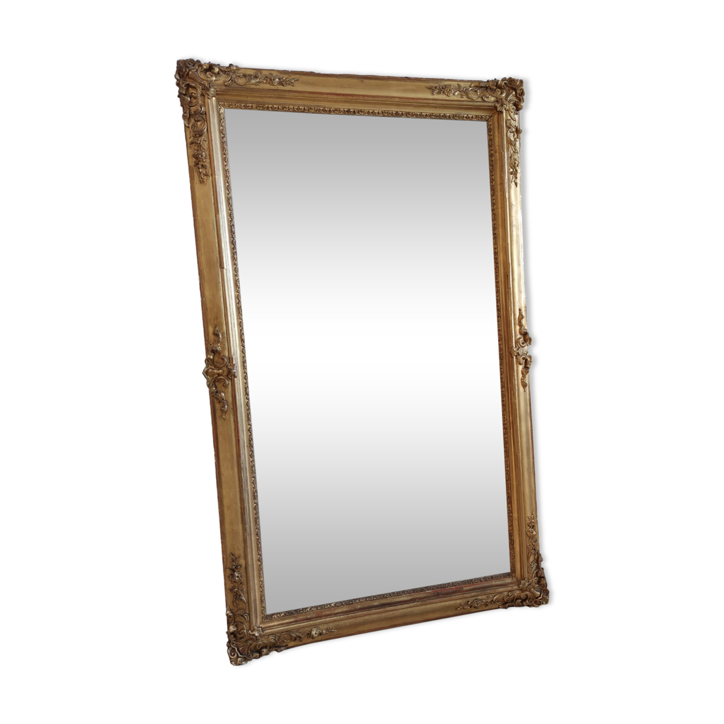 Rectangular golden mirror moldings plant motifs nineteenth H: 130cm