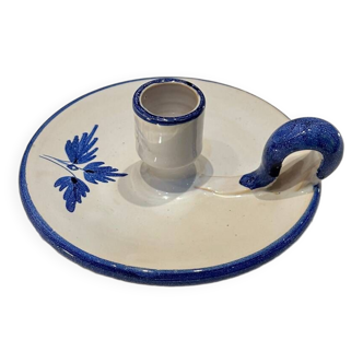 Bougeoir céramique blanc avec fleurs bleues