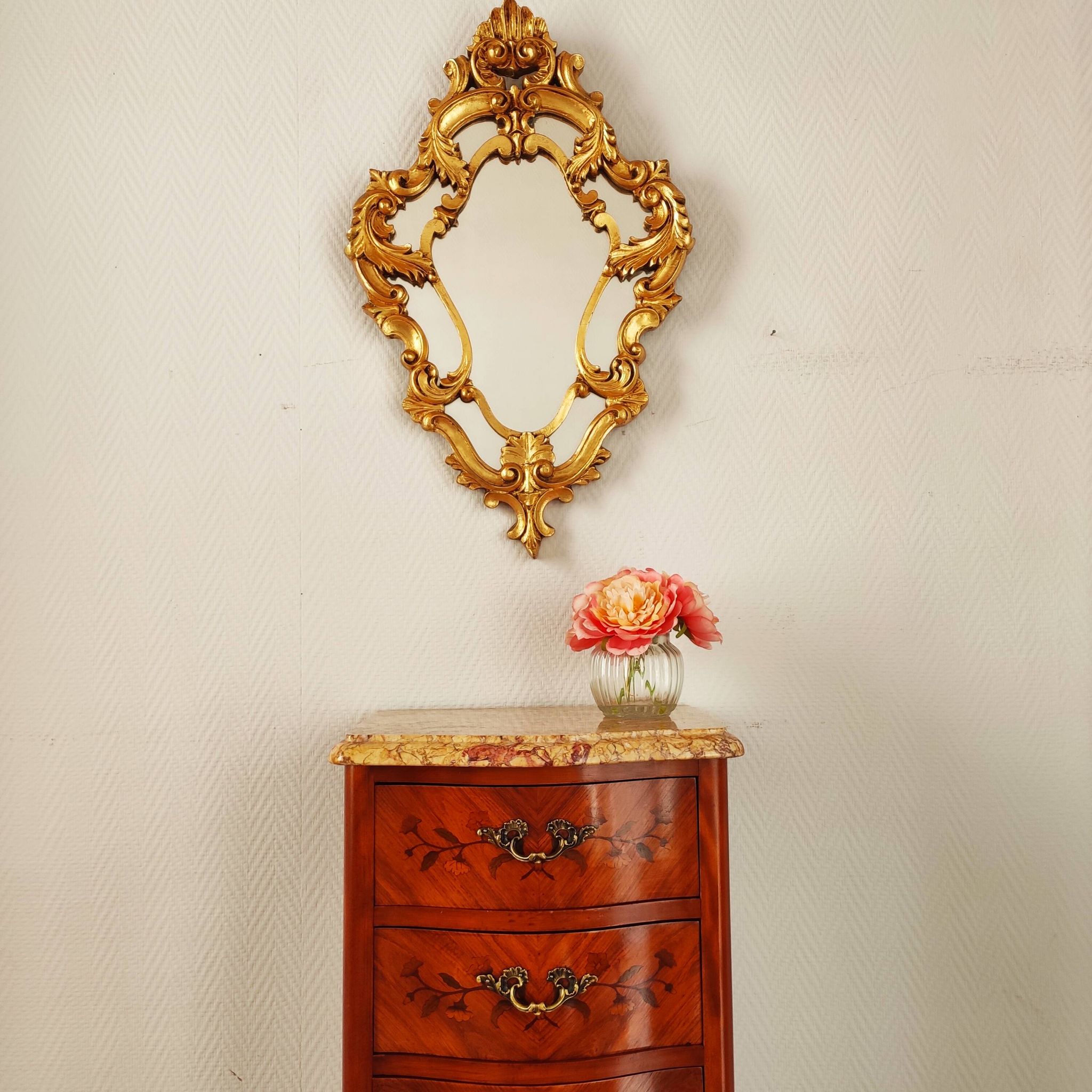 Curved chest of drawers in marquetry – marble top – Louis XV style