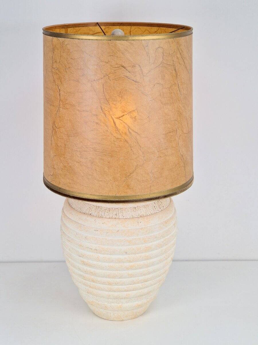 Vintage Organic Ribbed Plaster Table Lamp, 1970s