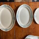 3 plats terre de fer, modele Longchamp Lutèce en faïence bleu fleurs