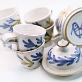 5 cups, 1 milk jug, 1 sugar bowl by Michel Barbier Vallauris