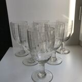 set of 6 large crystal wine glasses engraved early twentieth century