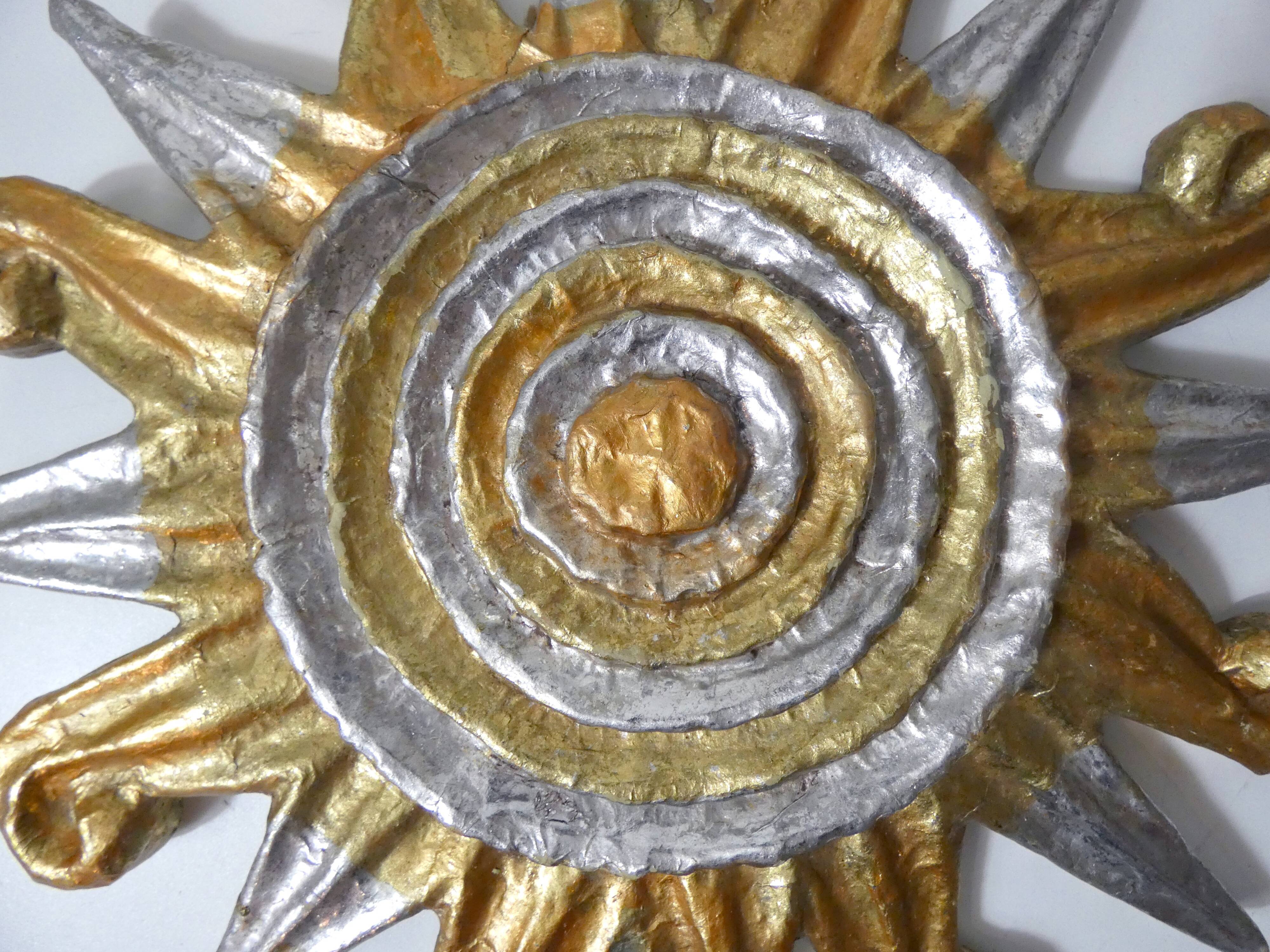 Vintage Gold and Silver Sun Relief Wall Sculpture