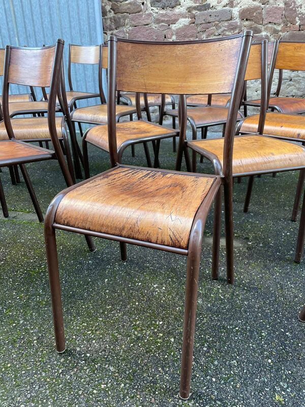 20 chaises d'école vintage en métal et bois design Mid-century vintage 1960 french Mullca