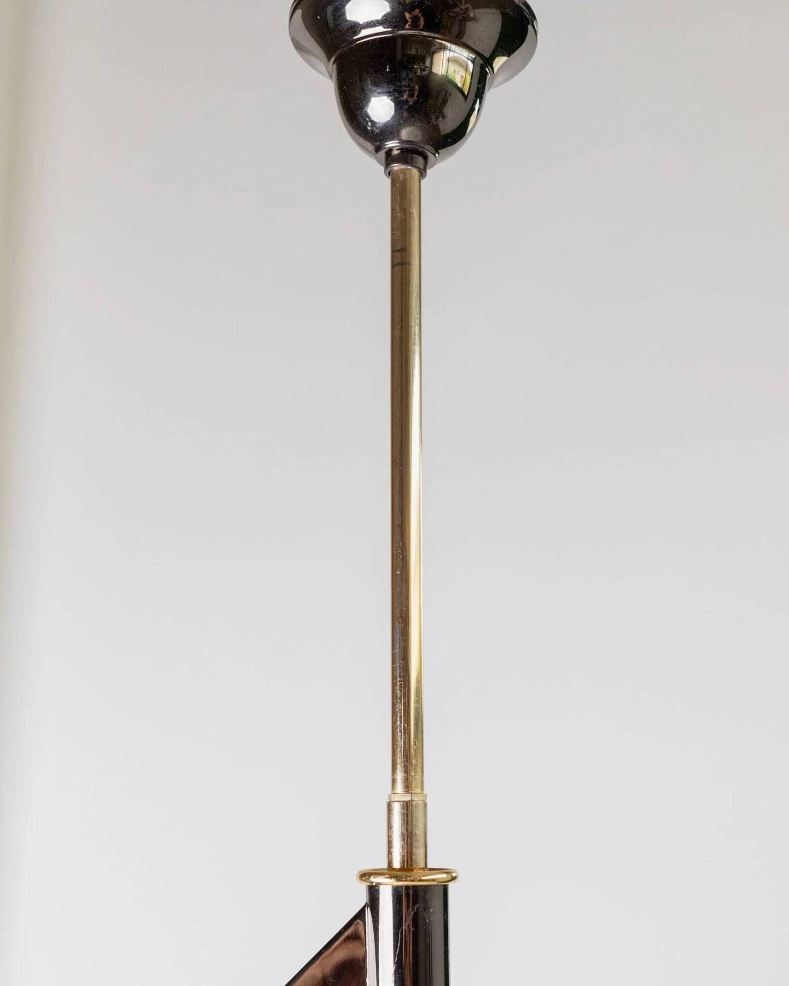 White Murano Glass Ceiling Lamp with Gold Metal Trim – 1980s Italian Vintage Triangular Chandelier