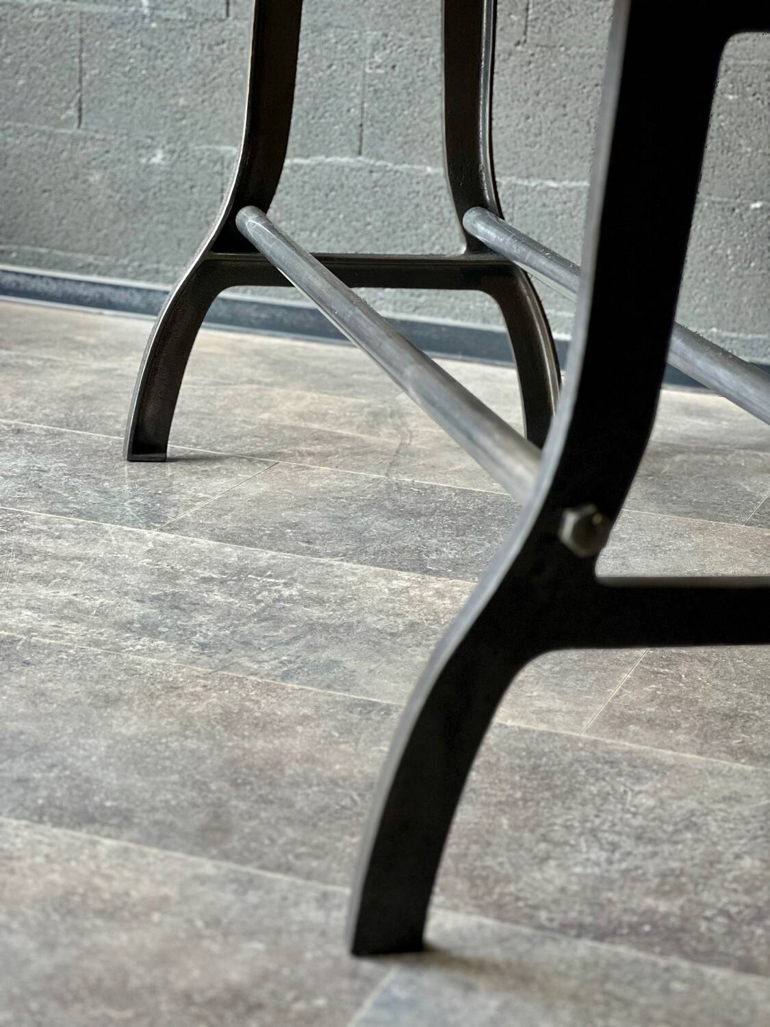 Industrial table with cast iron legs
