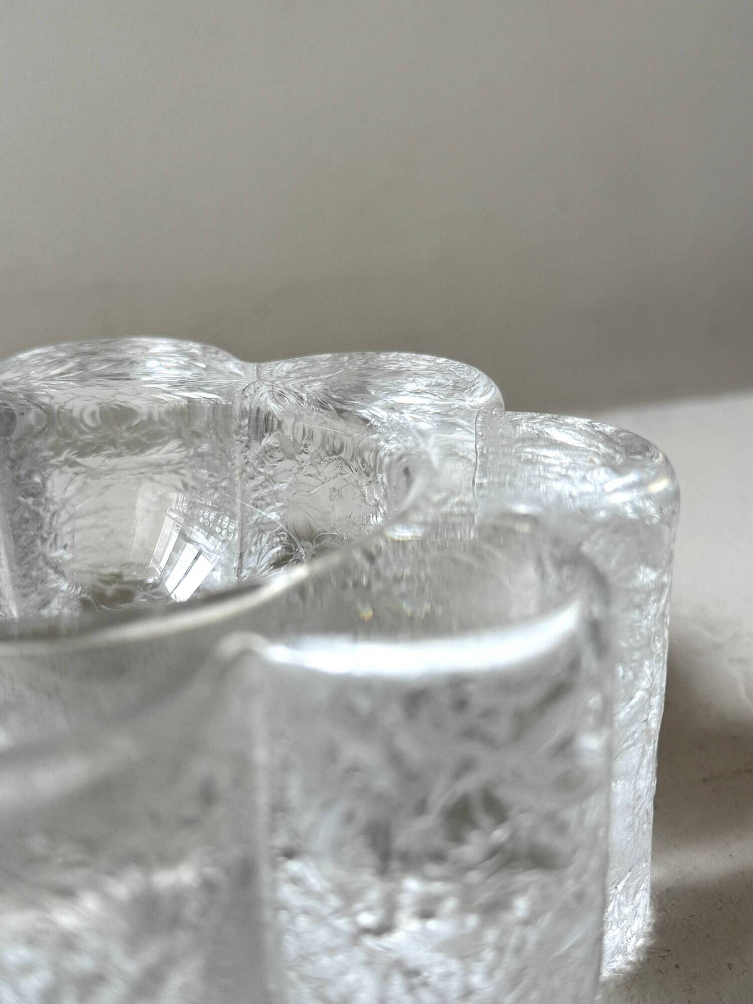 Frosted glass candle holder stylised in the shape of a flower, 1970s design.