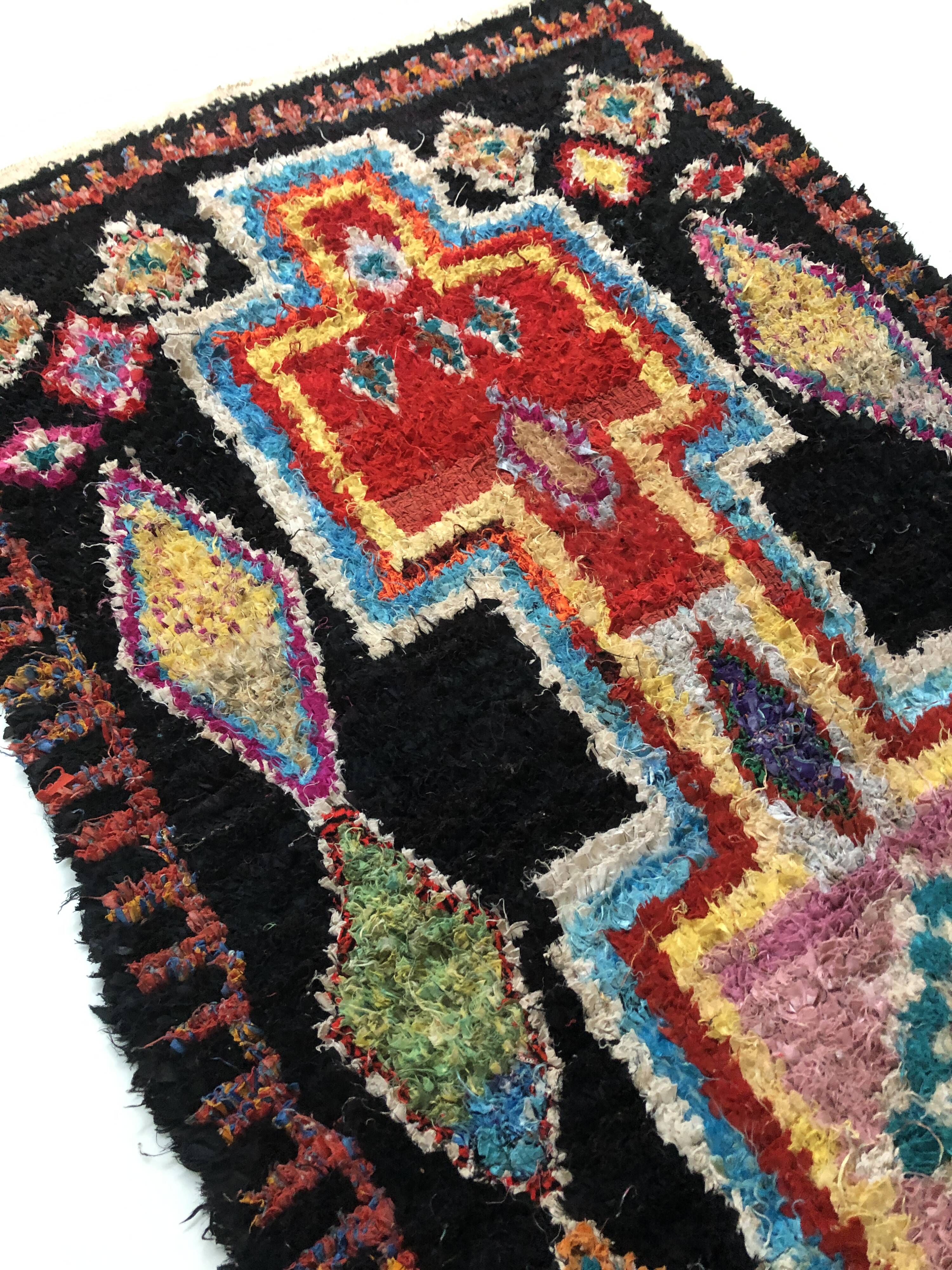 Moroccan Berber carpet Boucherouite 2.1x1.1m