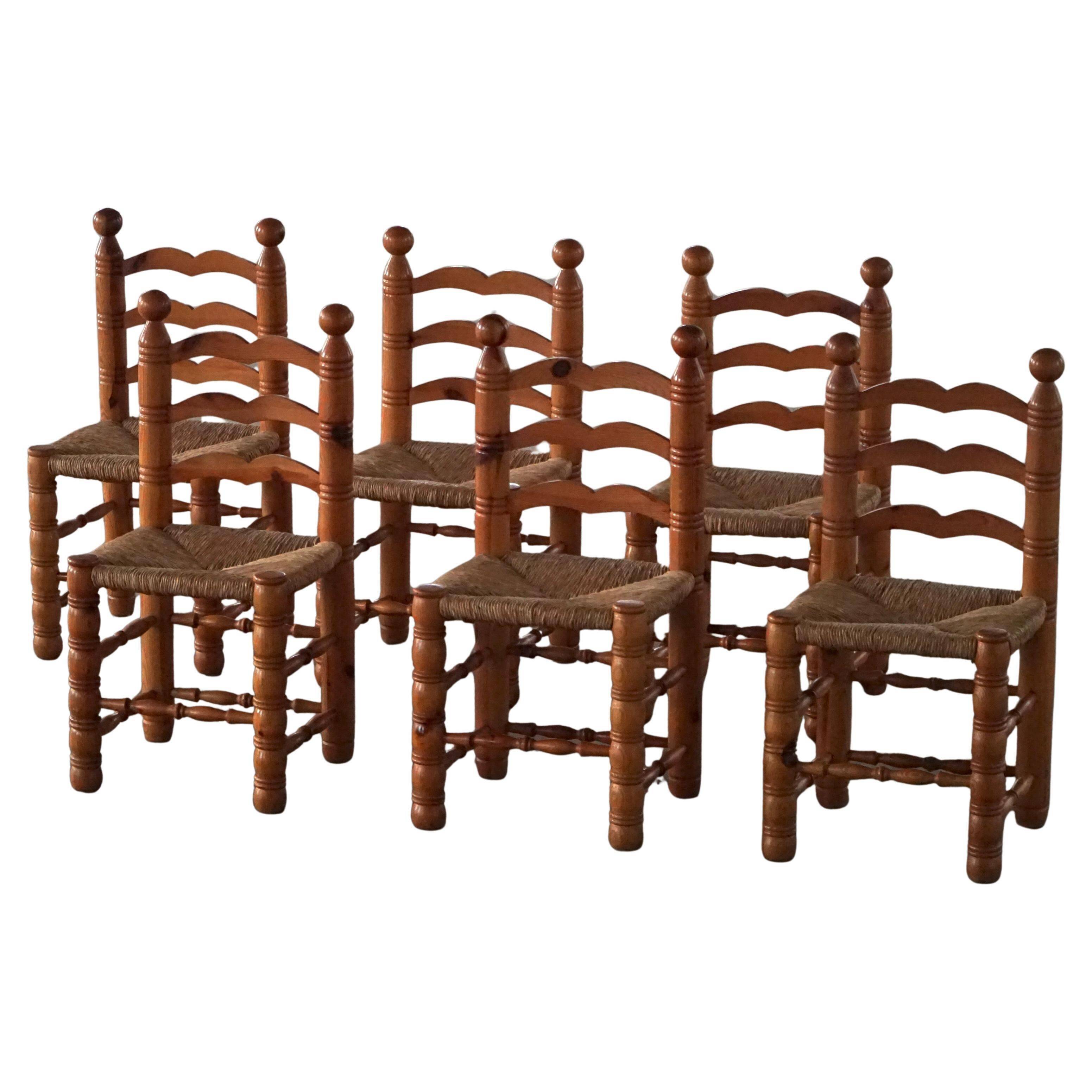 Set of 6 modern French brutalist chairs, in the style of Charles Dudouyt, made in the 1960s.