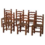 Set of 6 modern French brutalist chairs, in the style of Charles Dudouyt, made in the 1960s.