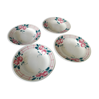 Set of 4 hollow plates faience Sarreguemines Beauséjour