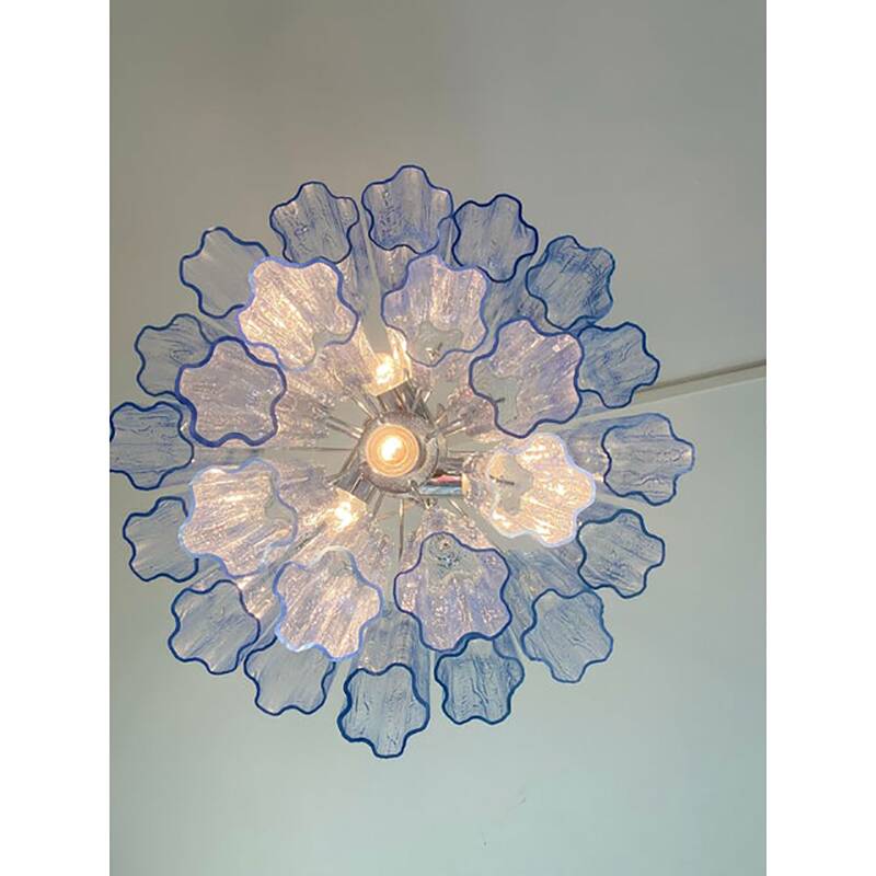 Contemporary Sky-Blue Italian Murano Glass “Tronchi” Chandelier