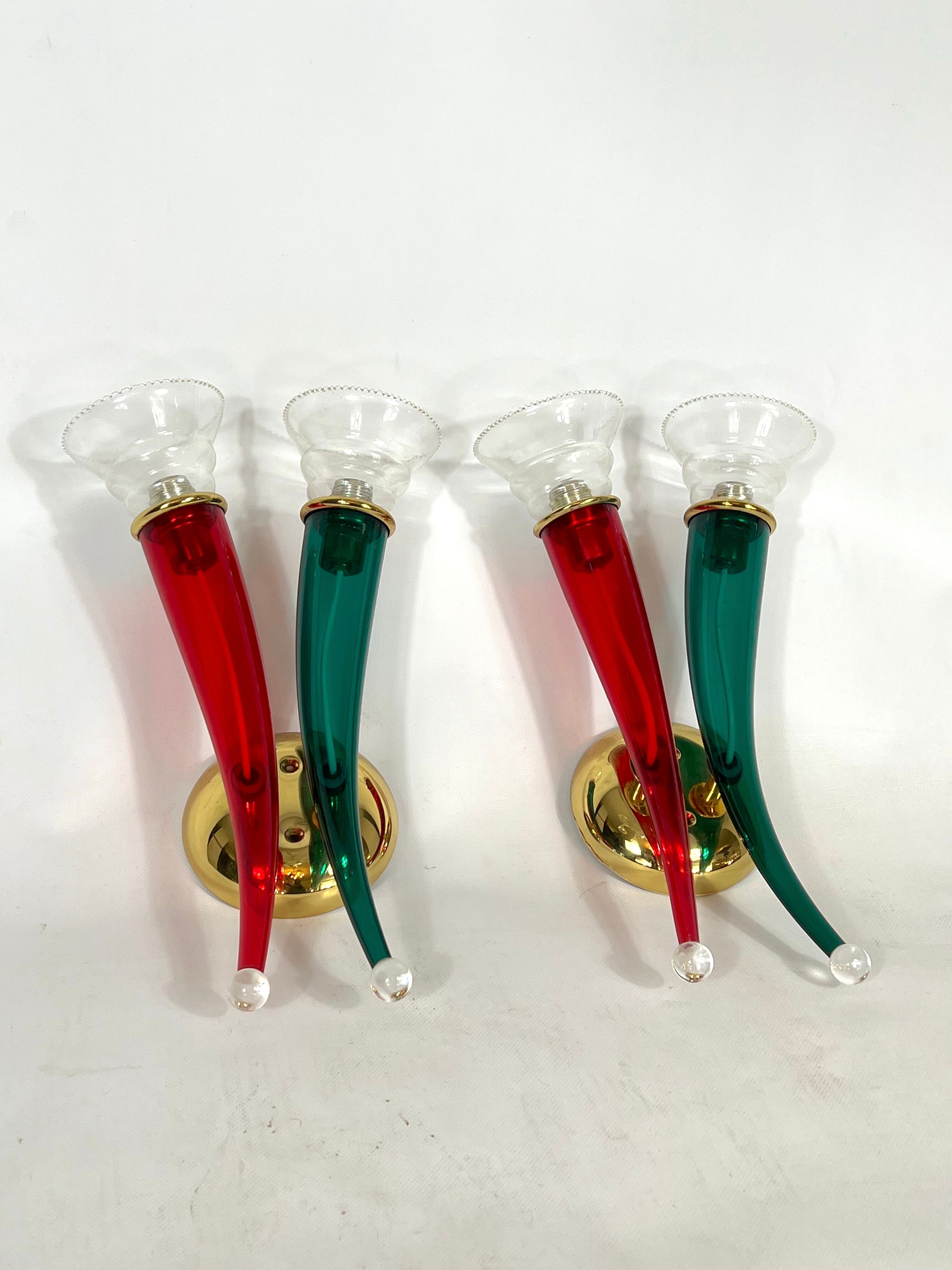Vintage Pair of Murano glass sconces signed by VeArt, Italy 1970s