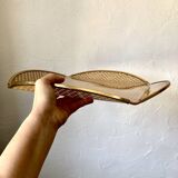 Acrylic glass plateau, caning & brass, 1970, attributed to Roche Bobois.