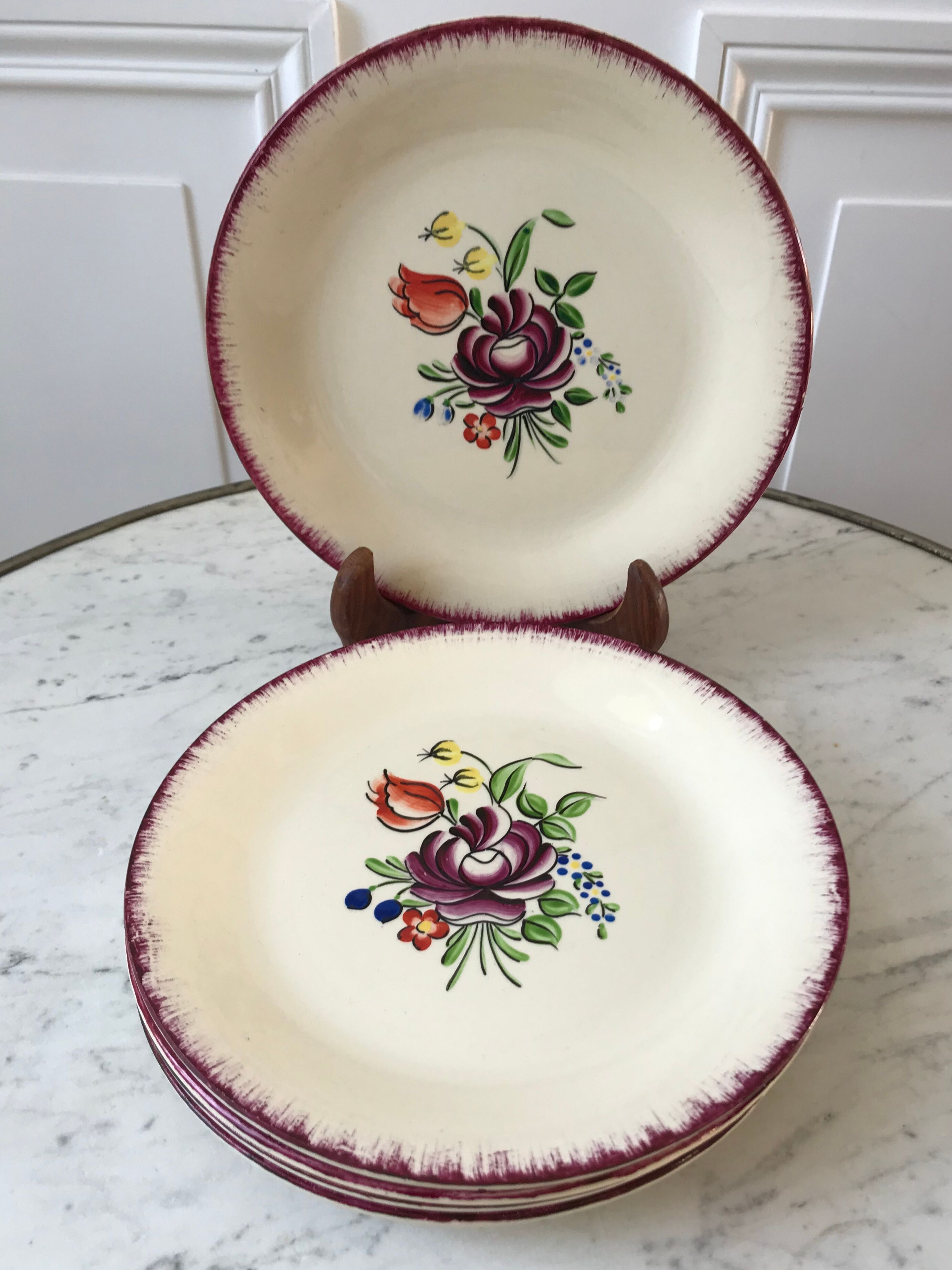Set of 6 dessert plates Moulin des Loups Orchies 30s