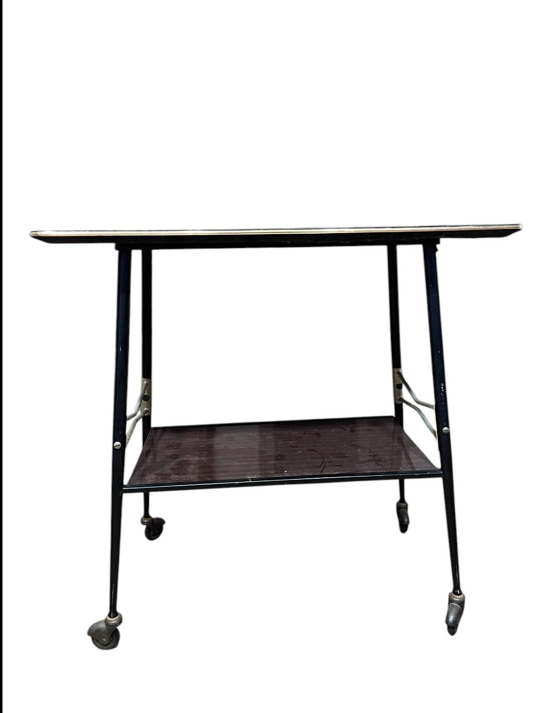 Dark wood serving trolley, 1950