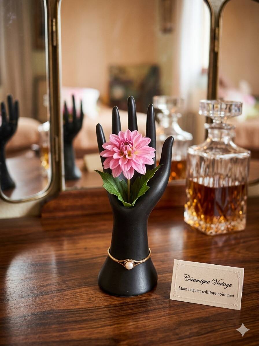 Main vintage matte black flower holder