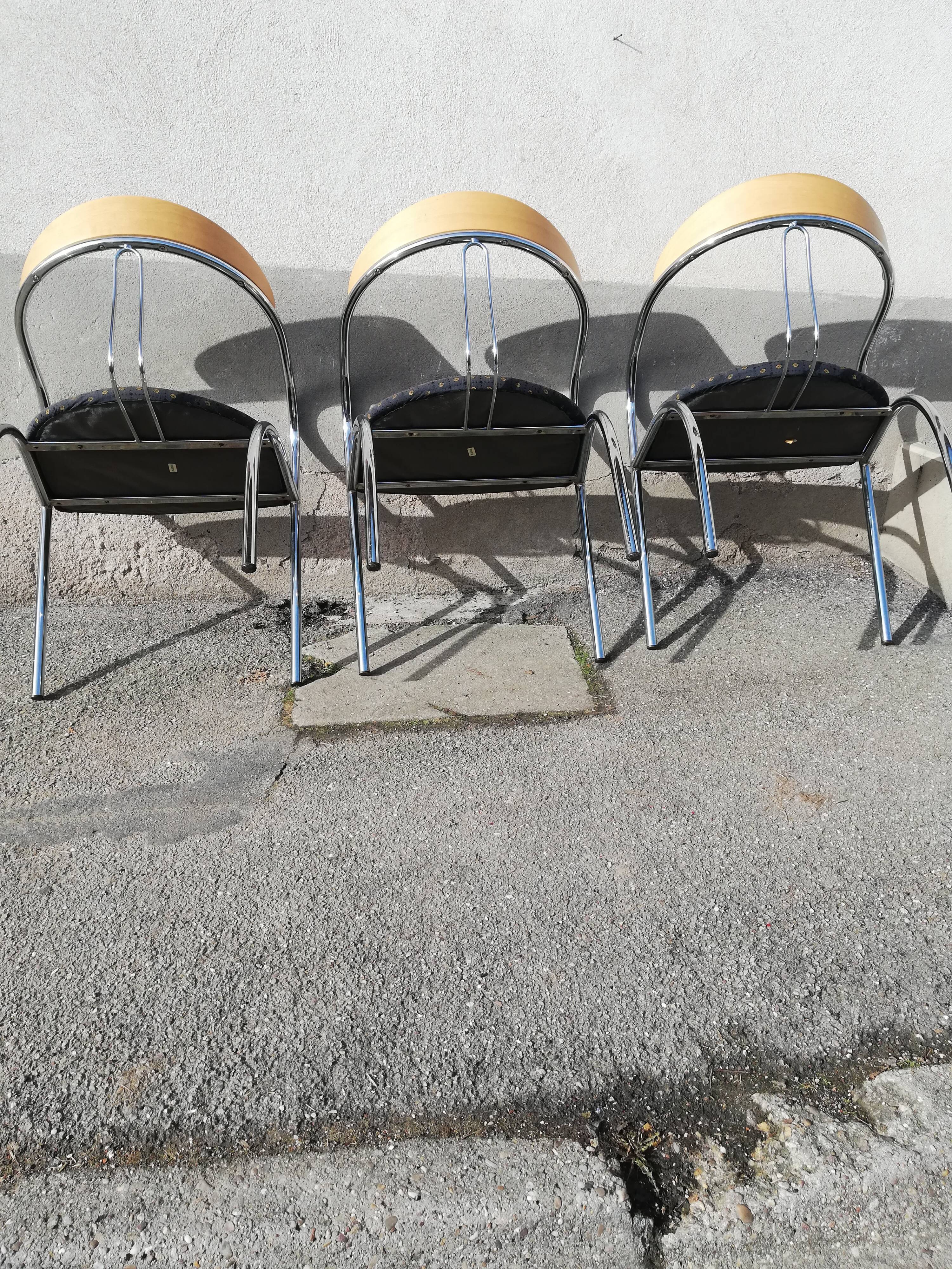 Set de 3 chaises vintage tissu bleu