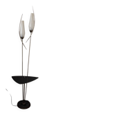 1950s Modernist Floor Lamp with Reading Light, brass and filigree glass.