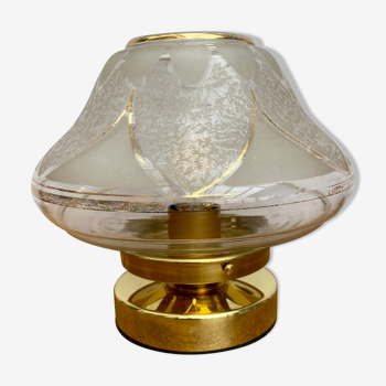 Lampe à poser globe vintage art déco blanc et doré