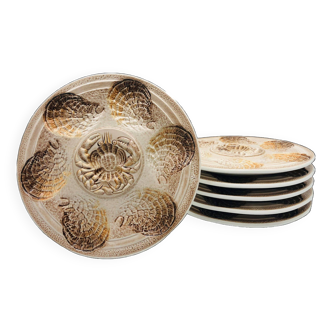 6 oyster/shellfish plates, Atelier d’Art du Revernay.