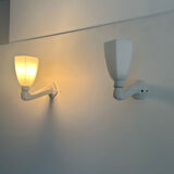 Pair of vintage art deco wall lamp, porcelain and opaline, France 1930