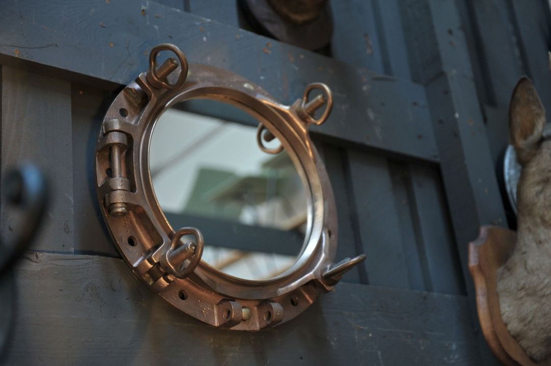 Bronze boat porthole mirror 1920 45x45cm