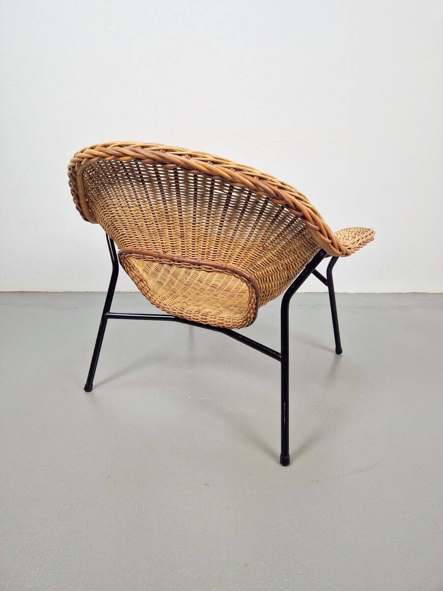 Vintage Rattan Lounge Chair with Tube Frame by Dirk van Sliedregt for Gebroeders Jonkers, 1960s