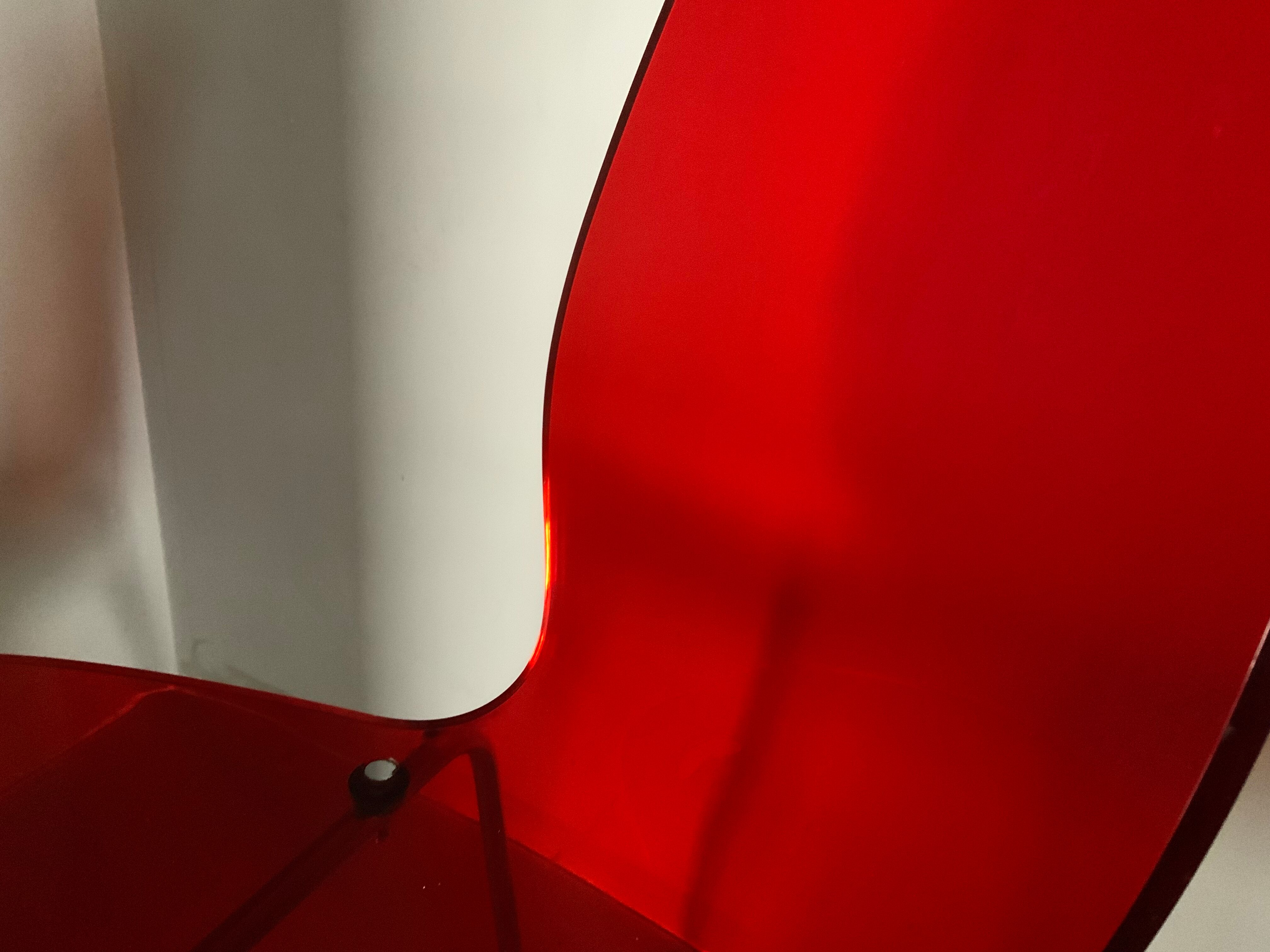 Vintage red acrylic chair, 60s 70s design, chrome metal plexiglass